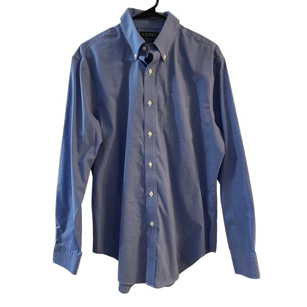 Lauren Ralph Lauren Men's Classic Fit Non Iron Gingham Dress Shirt Blue 16 34/35